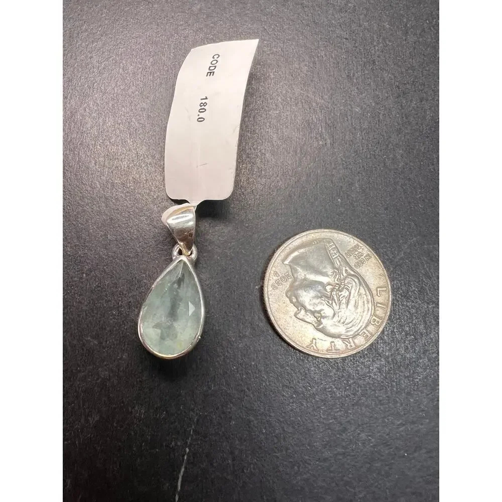 NEW Aquamarine sterling silver teardrop pendant